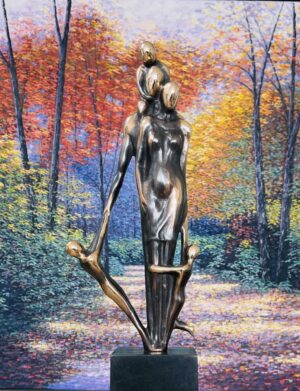 Bronzeskulptur “Par med 3 børn” af Stiig Kalsing – figurativ familieskulptur i massiv bronze