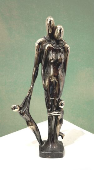 Bronzeskulptur “Par med 2 børn” af Stiig Kalsing – figurativ familieskulptur i massiv bronze