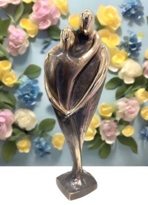 Håndlavet bronzeskulptur “Kobberbryllup” af Stiig Kalsing, 23 cm høj, symbol på kærlighed og omsorg, dansk kunsthåndværk.
